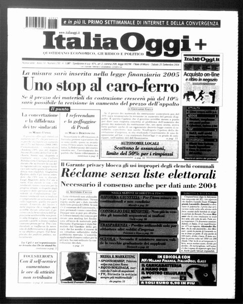 Italia oggi : quotidiano di economia finanza e politica